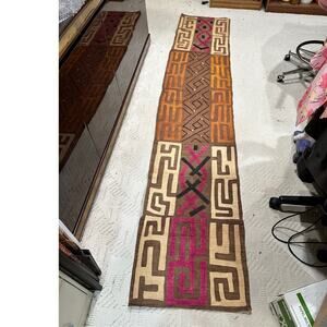 Vintage Handwoven Kuba Cloth with Beads and Cowerie Shells - 120" x 22"